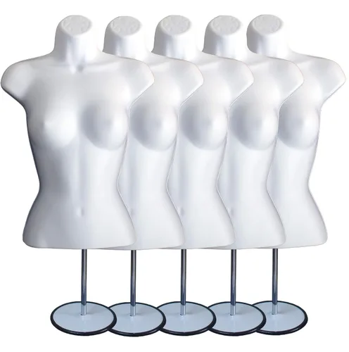 Miniatura 14 de DisplayTown - Maniquí femenino con torso y soporte de metal, parte trasera hueca, cuerpo apilable, forma para exhibir camisetas, mostrador
