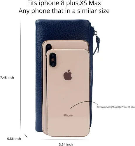 Miniatura 5 de Bveyzi Carteras delgadas de cuero suave para mujer, con bloqueo RFID, doble bolsillo con cremallera