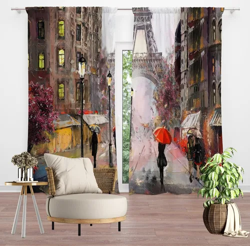 Miniatura 7 de Cortinas opacas con diseño de torre de París, diseño romántico de torre Eiffel, lavanda, decoración del hogar, dormitorio, sala de estar, cocina