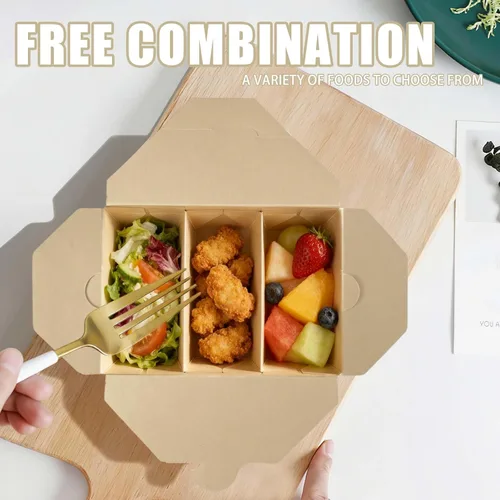 Miniatura 5 de Paquete de 30 recipientes de comida para llevar, 3 compartimentos de 7.5 x 5.4 x 2.6 pulgadas, cajas de papel de pulpa de bambú para llevar