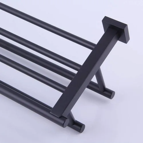 Miniatura 7 de GERZWY Estante de toalla con doble toallero organizador para baño, 24 pulgadas, acero inoxidable SUS 304, montaje en pared, moderno color negro mate