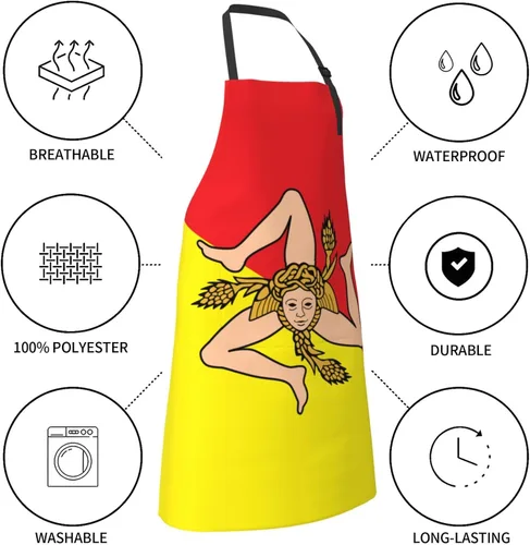 Miniatura 6 de Delantales de bandera de Sicilia para hombres y mujeres con bolsillos, delantal ajustable resistente al agua y al aceite para cocinar, cocina