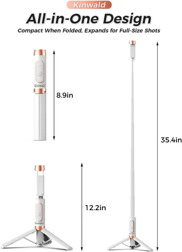 Miniatura 2 de Trípode Selfie Stick para iPhone y Android, soporte de trípode portátil para teléfono con control remoto Bluetooth, apertura con un solo clic