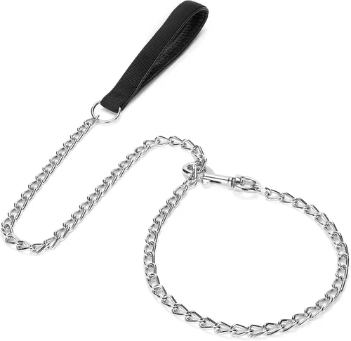 Miniatura 2 de SGODA Cadena de metal resistente para perro, correa para perro a prueba de mordidas con mango suave para mascotas de tamaño grande de más de 50 Negro