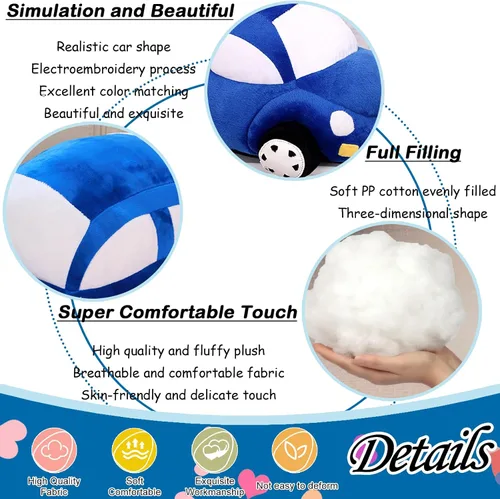 Miniatura 5 de zhidiloveyou Almohada con forma de coche de peluche azul con forma de coche lindo regalo de decoración para niños 11.8 pulgadas
