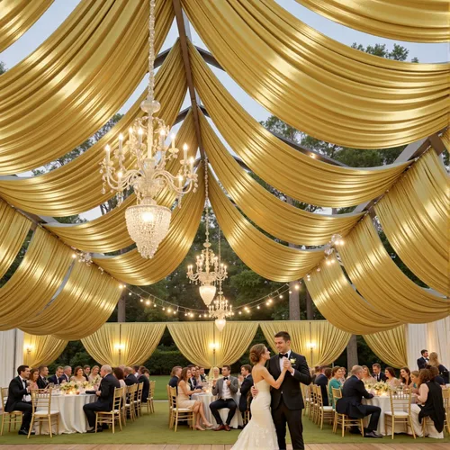 Miniatura 35 de Cortina de techo beige de 10 x 40 pies para fiestas de boda – 2 paneles sin arrugas de 40 pies de largo cortinas drapeadas para bodas, cumpleaños