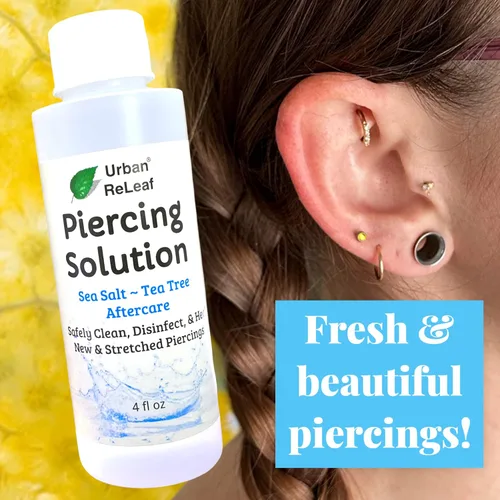 Miniatura 3 de Urban ReLeaf Solución para piercing. Sales marinas curativas y árbol de té después del cuidado 4 onzas, listo para usar. Limpia, calma y cura