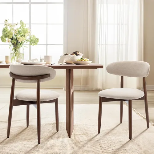 Miniatura 8 de COLAMY Juego de 6 sillas de comedor de madera, silla de comedor tapizada en tela moderna, sillas laterales de cocina de granja con reposapiés, beige