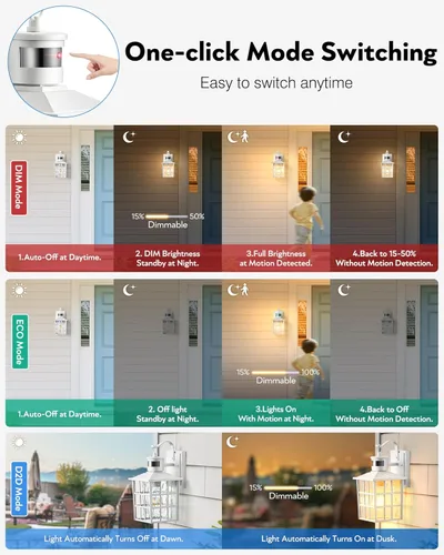Miniatura 2 de VIANIS Luces de pared al aire libre con sensor de movimiento, luces de pared blancas del atardecer al amanecer, accesorio de luz exterior, linterna