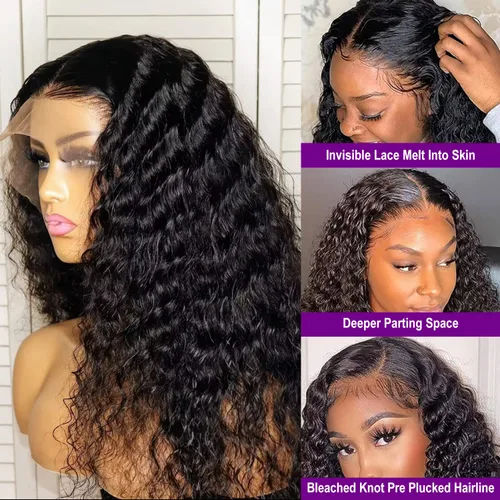 Miniatura 3 de Bling Hair - Peluca de cabello humano con encaje frontal de 26 pulgadas, predepilada, sin pegamento, peluca frontal de encaje HD de 13 x 4, pelucas