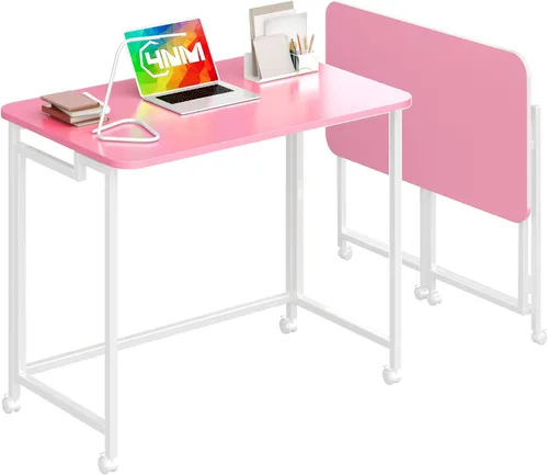 Miniatura 10 de 4NM Escritorio de computadora rodante móvil pequeño de 23.6", mesa carrito plegable para laptop con ruedas, escritorio de oficina portátil para Todo