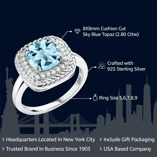 Miniatura 2 de Gem Stone King Anillo de compromiso de plata de ley 925 con halo de piedra natal de 0.315 in Anillo de compromiso de boda para mujer, disponible