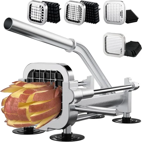 Miniatura 12 de Eascandy - Cortador de patatas fritas, cortador de patatas resistente, juego de cortador de patatas de acero inoxidable con cuchillas de 1/2 y 3/8