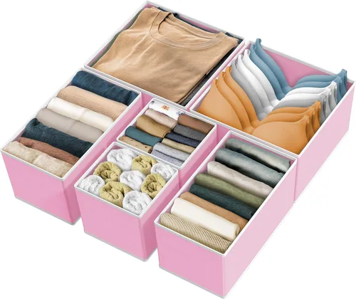 Simple Houseware Organizador de Cajón de Ropa Interior para Lencería/Ropa Interior/Sostén/Bragas/Calcetines/Mameluco, Juego de 6, Rosa