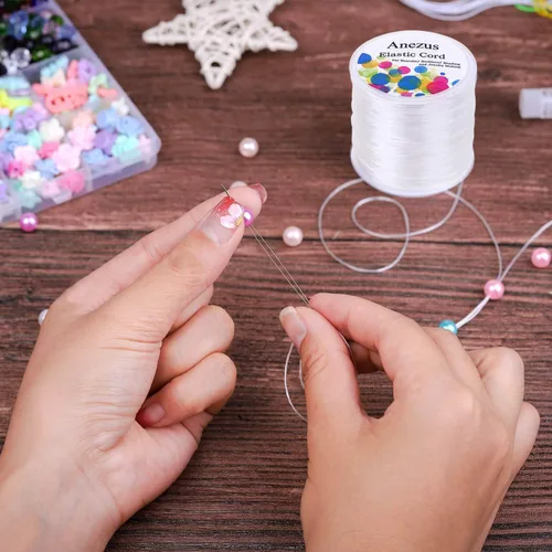 Miniatura 7 de anezus - Cuerda elástica para pulseras, cordón elástico de cuentas de joyería con 2 agujas grandes para cuentas de semillas, cuentas de poni