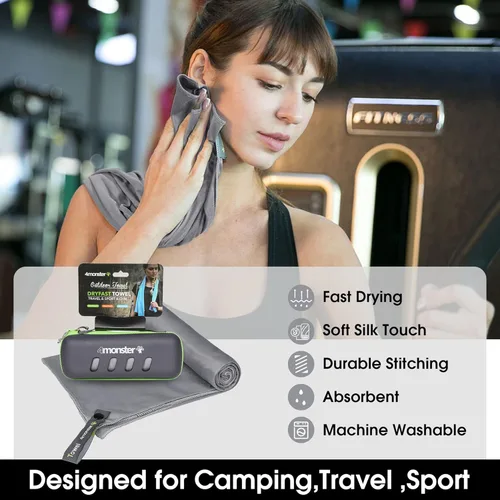 Miniatura 2 de 4Monster Toalla de camping súper absorbente, toalla de microfibra de secado rápido, ultra compacta y suave, toalla de viaje ligera para mochileros