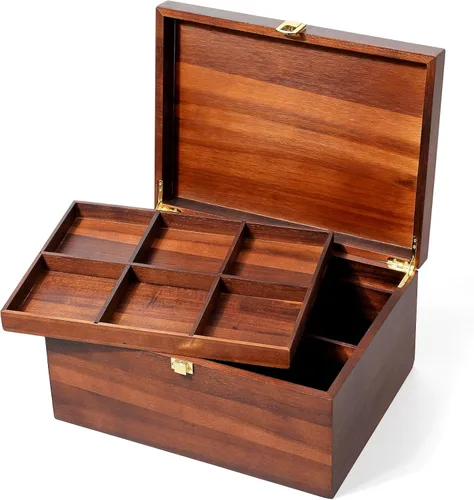Miniatura 9 de Caja de almacenamiento grande de madera – Caja de madera con tapa para decoración del hogar, ideal para recuerdos, baratijas, joyas y fotos, 12.5 x