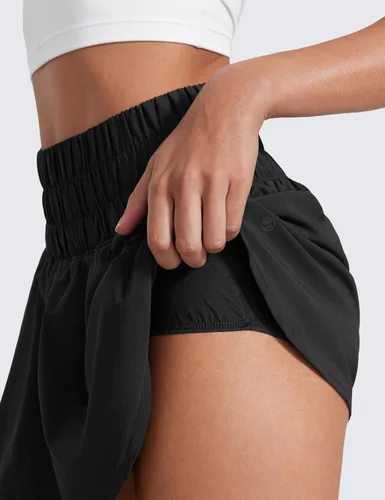 Miniatura 4 de CRZ YOGA - Pantalones cortos deportivos para mujer, cintura alta, holgados, con volantes, para entrenar, correr, tenis y bolsillo con cremallera