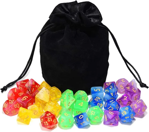 Miniatura 11 de Juego de dados para Dungeons & Dragons, DND, RPG, juego de dados poliédricos, juego de dados surtidos, 35 en total, 5 juegos con bolsa de dados