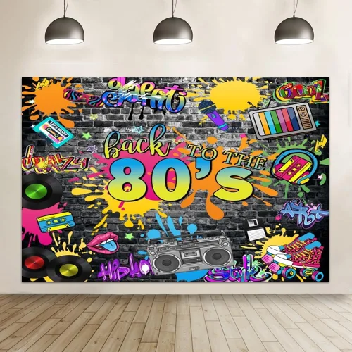 Miniatura 2 de Telón de fondo de los años 80 para fiestas, hip hop, rock, discoteca, fiesta de cumpleaños, fondos de fotos retro, graffiti, fondo de pared