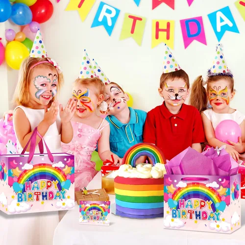 Miniatura 2 de Bolsa de regalo de cumpleaños grande para niñas y niños, bolsa de regalo de cumpleaños con tarjeta de felicitación y papel de seda, bolsa de papel
