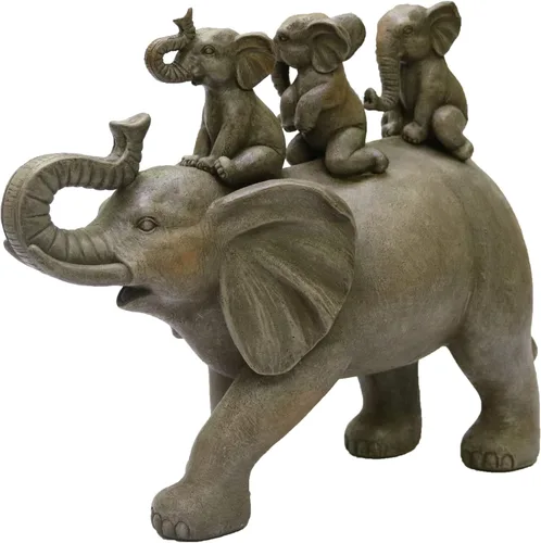 Miniatura 8 de Nature's Mark Estatua de resina de 8 pulgadas de alto, 3 elefantes montando un elefante, decoración decorativa para el hogar (marrón)