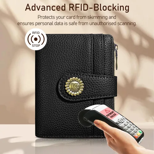 Miniatura 3 de Kelvoris Cartera pequeña Rfid para mujer, plegable, con cremallera, bolsillo para monedas, piel sintética, compacto, para tarjetas de crédito