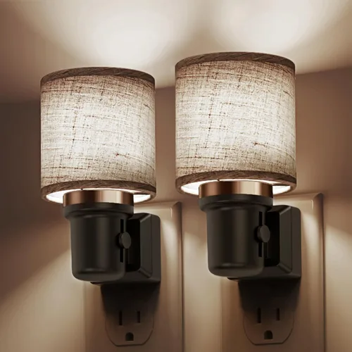 Miniatura 12 de L LOHAS LED Luces Nocturnas Enchufables en la Pared, Luz Nocturna Decorativa de Cilindro de Tela Boho con Borla, Sensor de Crepúsculo a Amanecer