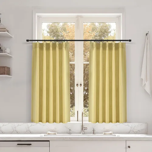 Miniatura 19 de Juego de 2 paneles de cortinas de ventana de cocina beige de 24 pulgadas de largo, con textura de lino, plisadas, filtrantes de luz, semi pequeñas