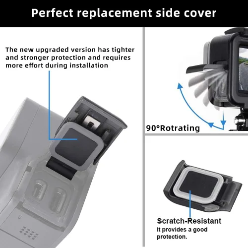 Miniatura 5 de Puerta lateral de repuesto para GoPro Hero 7 Negro USB-C HDMI Case Cubierta lateral Reparación Accesorios de cámara (negro)