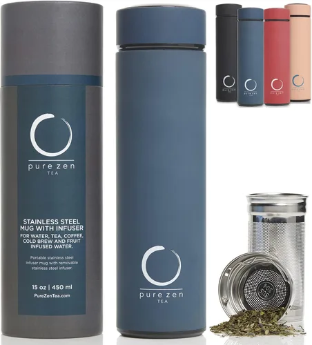 Miniatura 6 de Pure Zen Tea Botella de té de doble tapa de vidrio - Termo de té de acero inoxidable