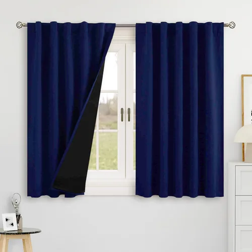 Miniatura 95 de BGment Cortinas 100% opacas beige de 63 pulgadas de largo con forro aislante térmico, bolsillo para varilla y lengüeta trasera de doble capa