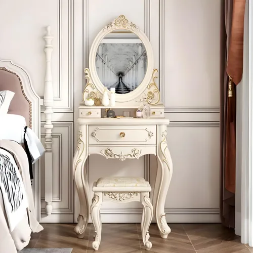 Miniatura 11 de Moderno juego de tocador de maquillaje, escritorio de maquillaje para dormitorio, tocador de madera para dormitorio, tocador de maquillaje, espejo