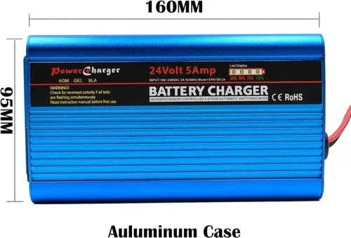 Miniatura 2 de Cargador de batería de 24V, cargador de batería inteligente automático, mantenedor, cargador de goteo de 5A e interruptor de E/S con clips