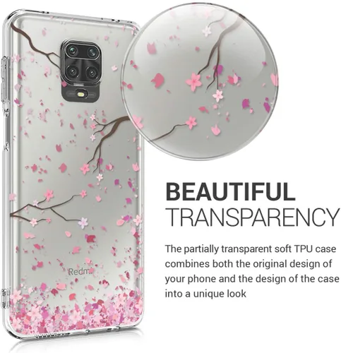 Miniatura 3 de kwmobile Funda transparente compatible con Xiaomi Redmi Note 9S / 9 Pro / 9 Pro Max - Funda de teléfono de TPU suave - Flores de cerezo rosa/marrón