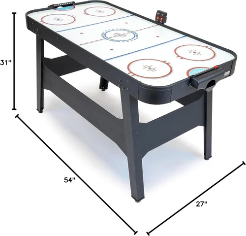 Miniatura 7 de GoSports Mesa arcade de hockey de aire de 54 pulgadas para niños y adultos, roble o negro, incluye 2 empujadores, 3 discos, motor de CA y marcador