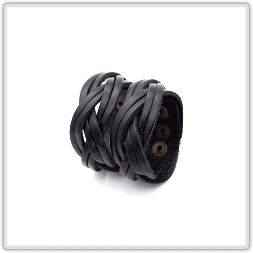 Miniatura 4 de Brazalete de cuero ancho con correa trenzada punk