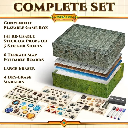 Miniatura 7 de 10 alfombrillas de juego DND + más – Incluye 6 mapas de batalla de juego de mesa de Calabozos y Dragones – Cuadrícula cuadrada de 1 pulgada – Arenas