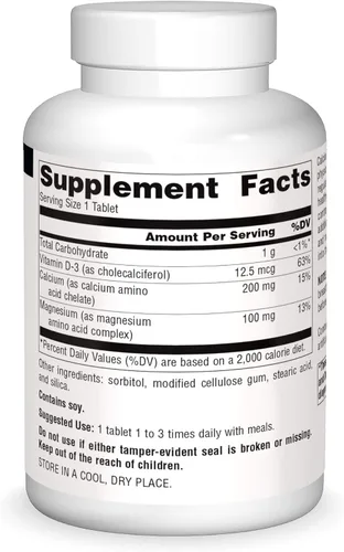Miniatura 3 de Source Naturals Calcio y magnesio, complejo de aminoácidos con vitamina D-3, 300 mg - 250 tabletas