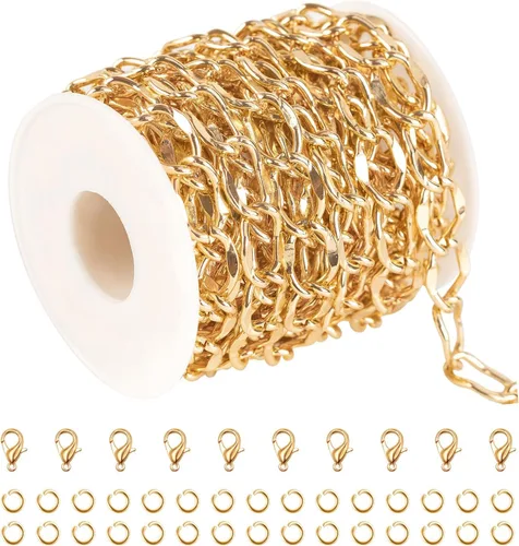 YOUBEIYEE Cadena chapada en oro de 16.4 pies para hacer joyas, collar de cadena de aluminio para mujeres y hombres, pulsera de bricolaje para Labio