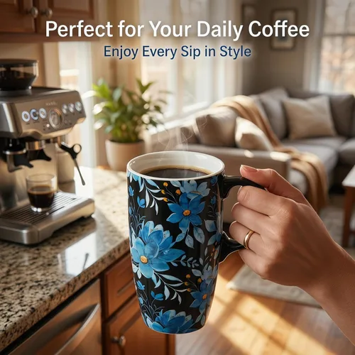 Miniatura 5 de Topadorn Taza de viaje de cerámica de 17 onzas con tapa y asa, taza de café de porcelana con caja de regalo, apta para microondas y lavavajillas, a