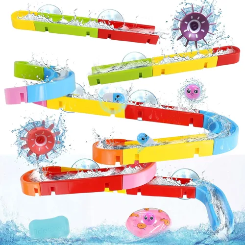 Fajiabao Juguetes de baño para niños de 4 a 8 años, 3 a 5 años, juguetes educativos de baño con spinner y canicas, juego de tobogán de agua para