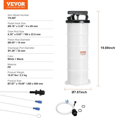 Miniatura 7 de VEVOR Bomba extractora manual de fluidos de 6.5L, extractor de líquido al vacío para cambiador de aceite, bomba de cambio de aceite para automoción