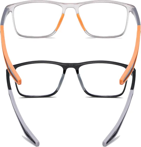 Miniatura 2 de Gafas de lectura para hombre, 2 pares, estilo deportivo, cómodas y flexibles, con bloqueo de luz azul, lectores para hombres Negro & gris