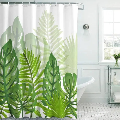 Miniatura 9 de Cortina de ducha de tela impermeable con diseño de margaritas blancas y flores blancas para baño, decoración bohemia de baño con 12 ganchos