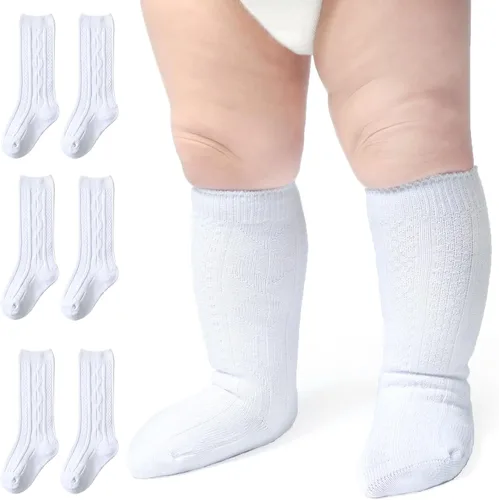 Calcetines hasta la rodilla para bebé recién nacido, calcetines de tubo para niños, calcetines de punto trenzado, medias altas hasta la rodilla,