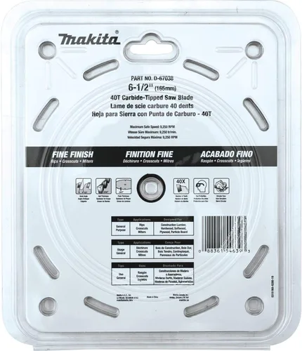 Miniatura 3 de Makita D-67038 Hoja de sierra circular con punta de carburo 40T de 6-1/2", acabado fino
