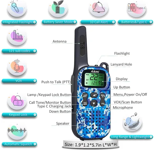 Miniatura 5 de Juguetes para niños Walkie Talkies para niños de 5, 6, 7, 8 años, juego de simulación, policía, militar, caza de espías, campamento, juguetes al Azul