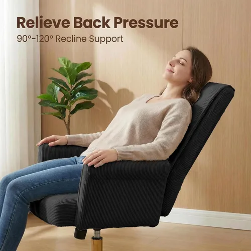 Miniatura 5 de Silla de escritorio de terciopelo con rayas para oficina en casa, silla tapizada moderna con altura ajustable y giro de 360°, con ruedas, silla
