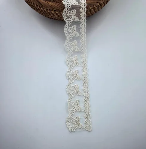 Miniatura 4 de 5 yardas de cinta de encaje con ojales y moño de algodón para costura, manualidades, decoración de boda, envoltura de regalo, de 1.4 pulgadas